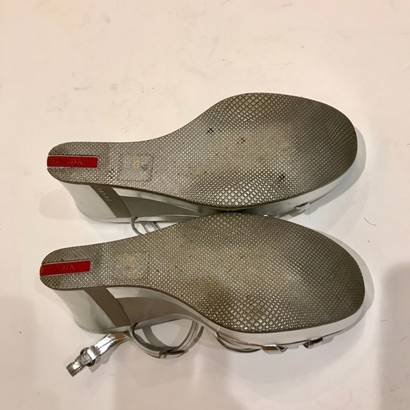 Authentic Silver Prada wedges - Picture 2 of 8